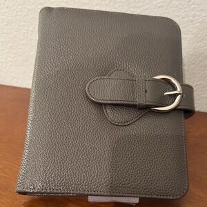 Gray Pebbled Leather Travel Wallet with Buckle Closure. NWT